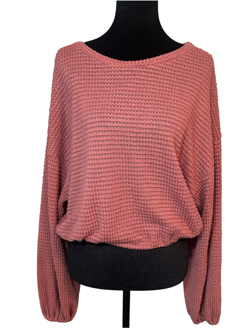 Altar'd State Dusty Rose Scoop Neck Waffle Knit Sweater